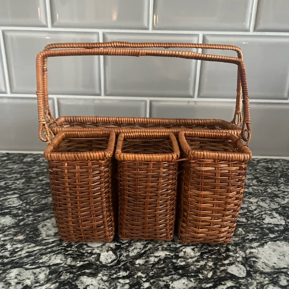 Vintage Silverware Wicker Basket